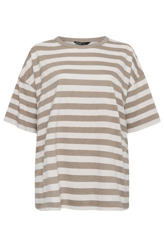 YOURS Plus Size Mocha Brown Stripe Boxy T-Shirt | Yours Clothing 7