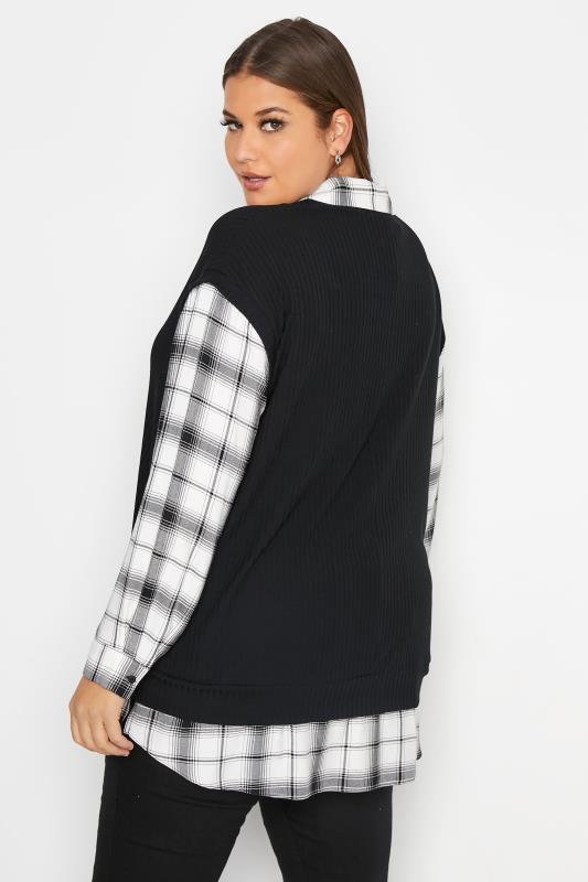 Plus Size YOURS LONDON Curve Black & White 2 In 1 Knitted Jumper Shirt | Yours Clothing 3