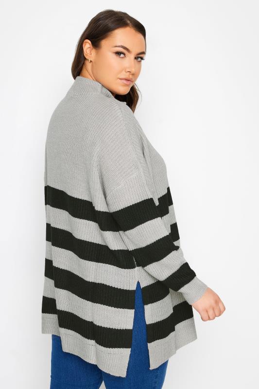 YOURS Plus Size Grey Stripe Quarter Zip Jumper | Yours Clothing 4
