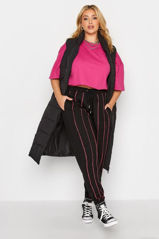 Plus Size Black Overlock Stitch Contrast Joggers | Yours Clothing 2