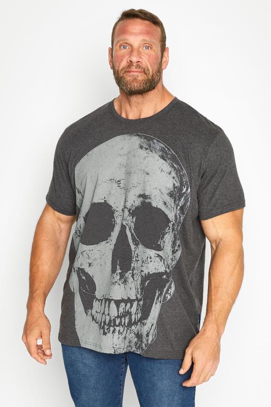 BadRhino Big & Tall Charcoal Grey Skull Print T-Shirt | BadRhino  1