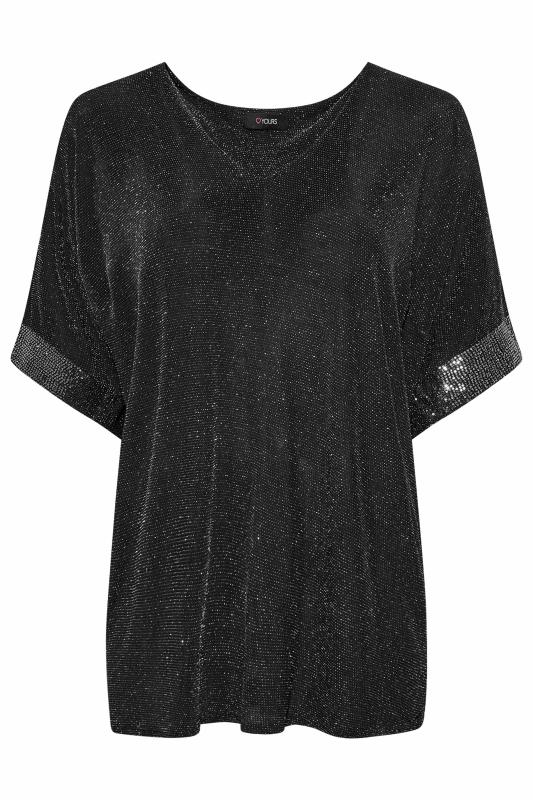 Curve Plus Size Black & Silver V-Neck Glitter Top | Yours Clothing 6