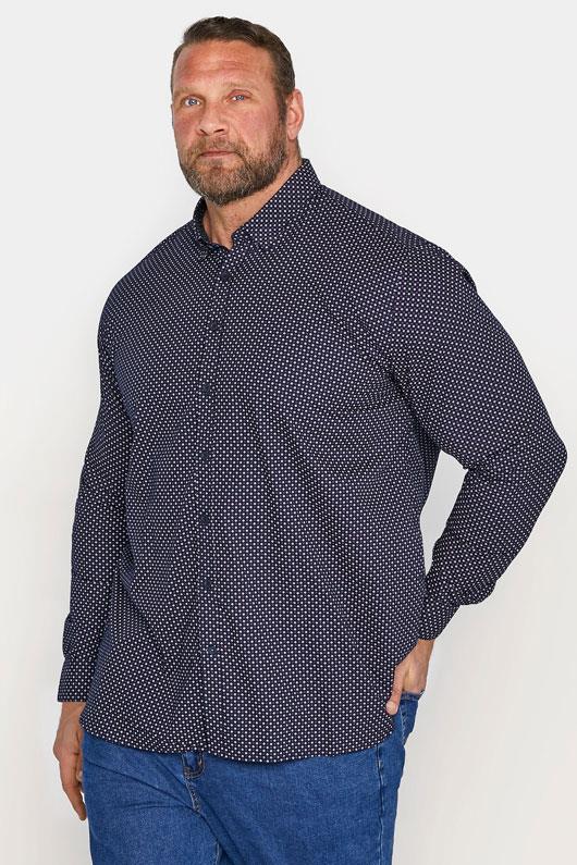 Men's  D555 Navy Diamond Print Cotton Shirt