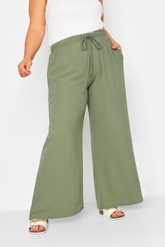 Plus Size  YOURS Curve Khaki Green Twill Wide Leg Trousers