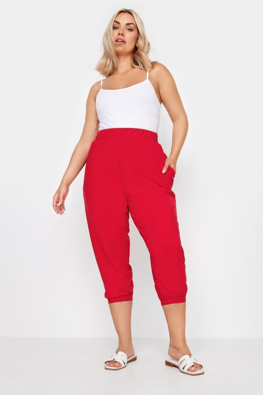 YOURS Plus Size Red Cropped Harem Joggers | Yours Clothing 2