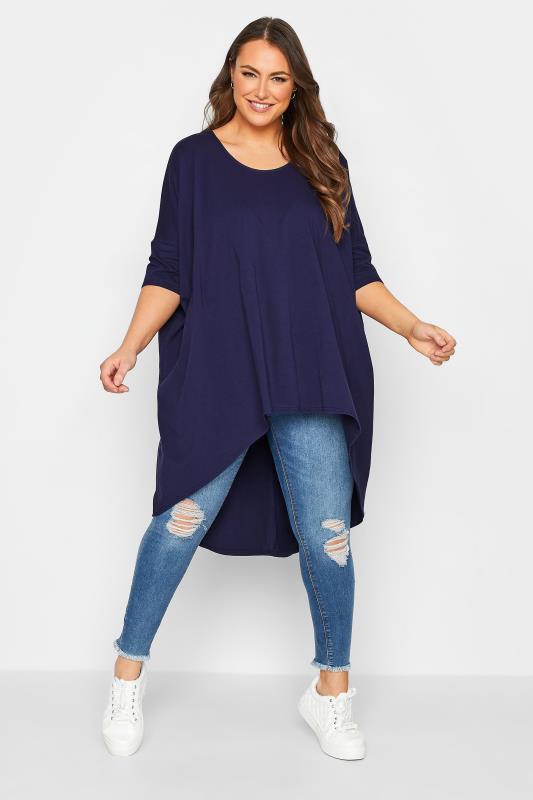 YOURS Plus Size Navy Blue Dipped Hem Tunic Top | Yours Clothing 2