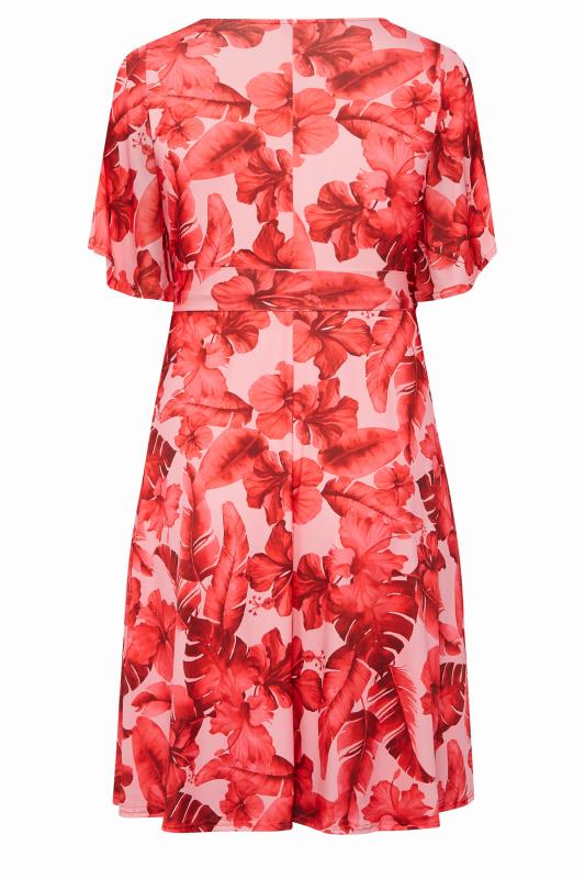 YOURS LONDON Plus Size Pink Tropical Floral Print Wrap Dress | Yours Clothing 7