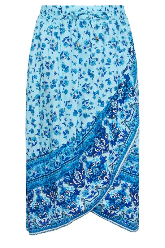 YOURS Plus Size Blue Floral Print Wrap Skirt | Yours Clothing 6