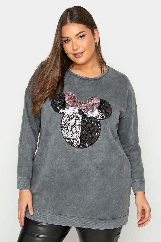  Grande Taille DISNEY Grey Washed Minnie Mouse Sequin Sweatshirt