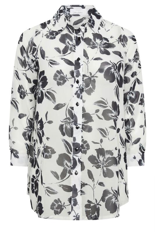YOURS LONDON Plus Size Ivory White & Black Floral Boyfriend Shirt | Yours Clothing 5