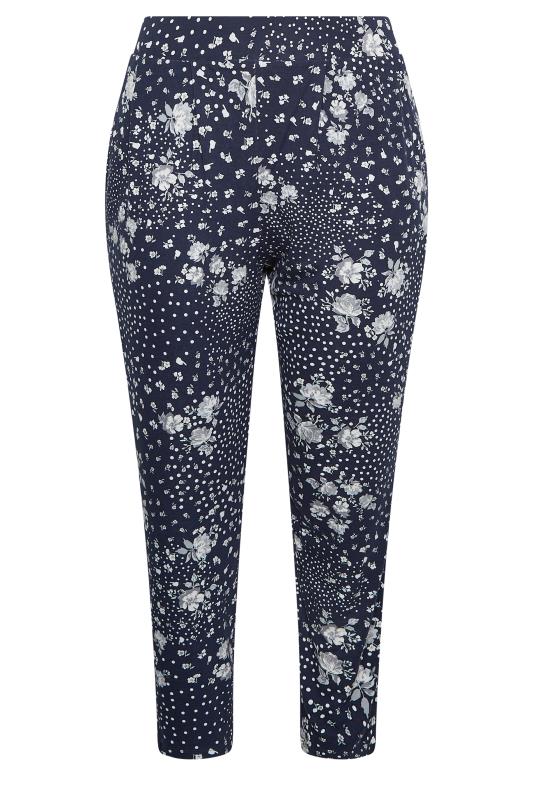 YOURS Plus Size Curve Navy Blue Floral Harem Trousers | Yours Clothing  4