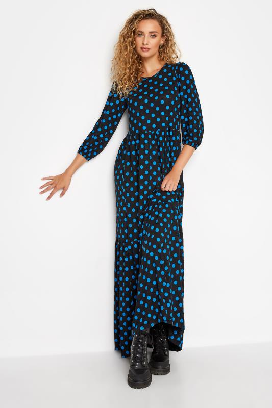 Tall Women's Black & Blue Polka Dot Smock Maxi Dress | Long Tall Sally 2