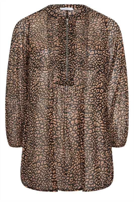 YOURS LONDON Plus Size Brown Leopard Print Zip Front Top | Yours Clothing 6