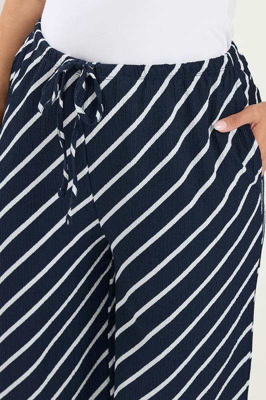 YOURS Plus Size Navy Blue Striped Crinkle Culottes | Yours Clothing 4