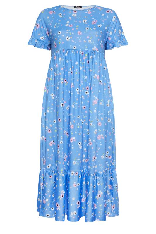 LIMITED COLLECTION Plus Size Blue Ditsy Print Frill Sleeve Maxi Dress | Yours Clothing 6