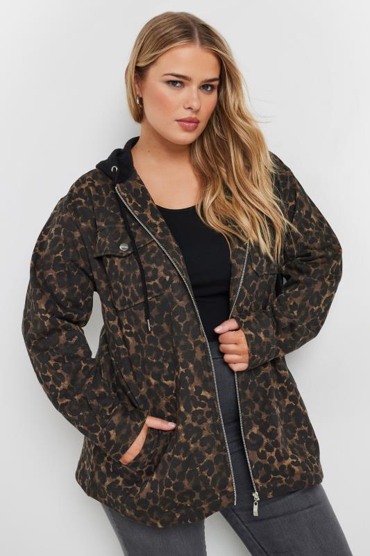 YOURS Plus Size Brown Leopard Print Hooded Shacket | Yours Clothing 2