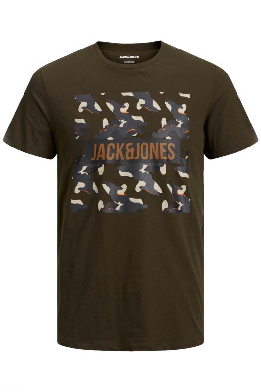 JACK & JONES Big & Tall Khaki Green Camo Logo T-Shirt | BadRhino 2