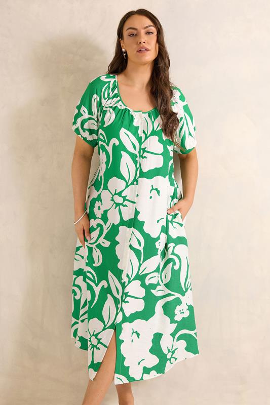  EVANS Curve Green Floral Swing Dress
