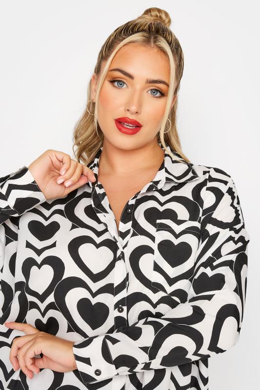LIMITED COLLECTION Curve White & Black Retro Heart Print Shirt 5