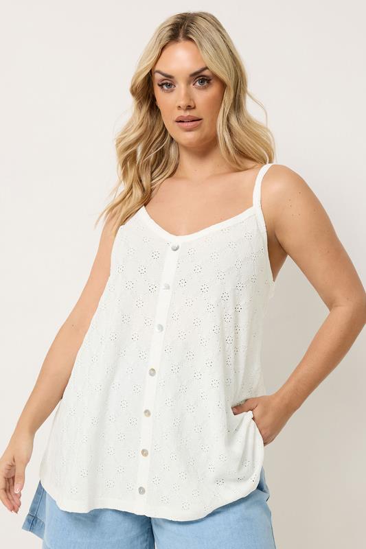 YOURS top sin mangas blanco con bordado con calados 
