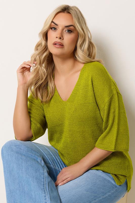 YOURS Plus Size Green Knitted T-Shirt | Yours Clothing 1
