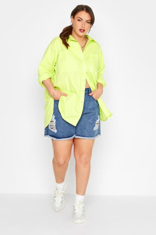 LIMITED COLLECTION Curve Lime Green Oversized Boyfriend Shirt_B.jpg