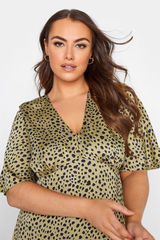 Plus Size YOURS LONDON Green Dalmatian Print Satin Angel Sleeve Blouse | Yours Clothing  4