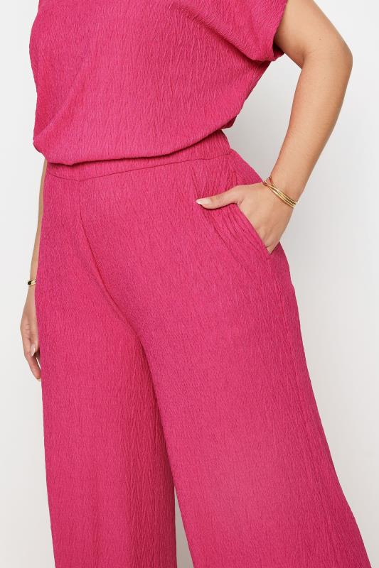 YOURS Plus Size Pink Crinkle Plisse Wide Leg Trousers | Yours Clothing 4