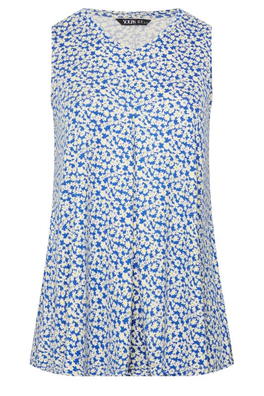 YOURS Plus Size Blue Daisy Print Pleat Front Vest Top | Yours Clothing 5