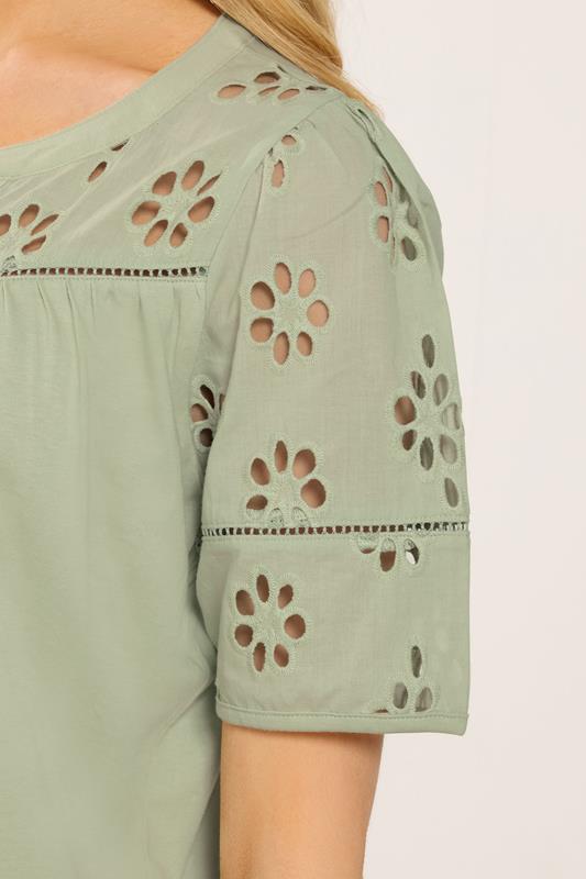 M&Co Sage Green Broderie Cotton T-Shirt | M&Co 4