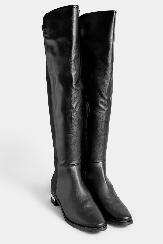 PixieGirl Black Over The Knee Pearl Boots In Standard D Fit 2