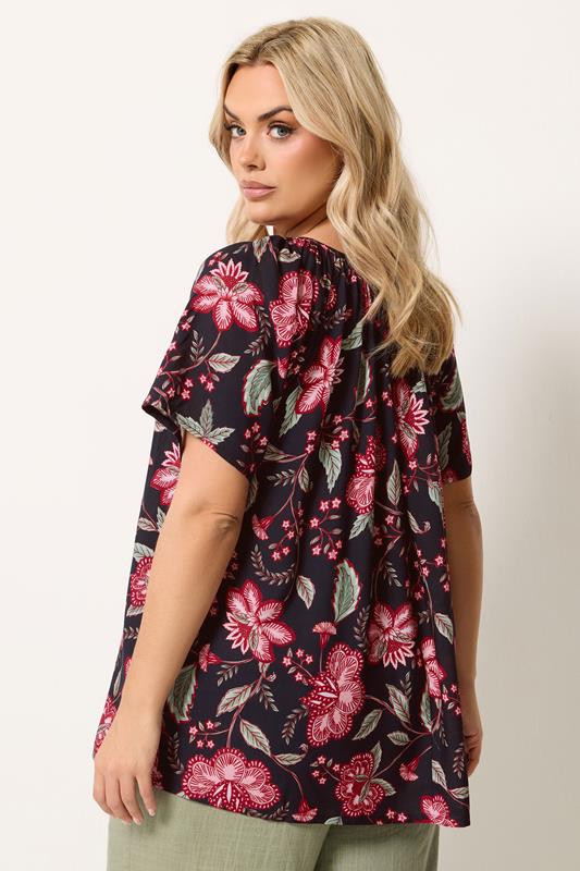 YOURS Plus Size Black Floral Pintuck Blouse | Yours Clothing 2
