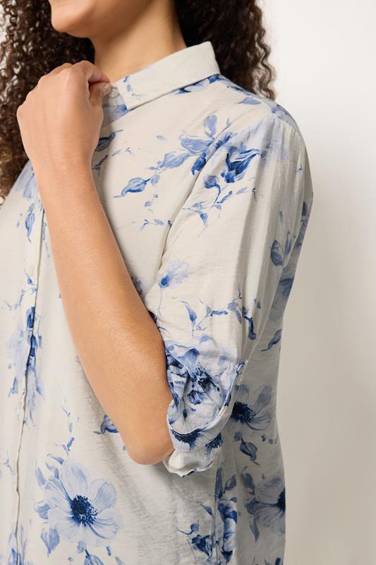 M&Co White & Blue Floral Tab Sleeve Shirt 4