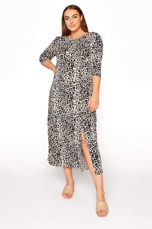 YOURS LONDON Beige Leopard Print Maxi Split Dress_A.jpg