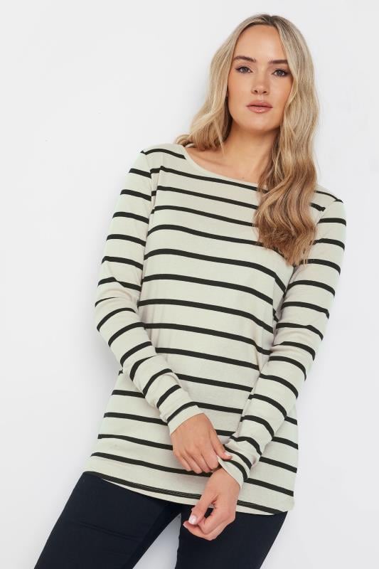 LTS Tall Womens Natural Brown & Black Stripe Long Sleeve Cotton T-Shirt | Long Tall Sally  1