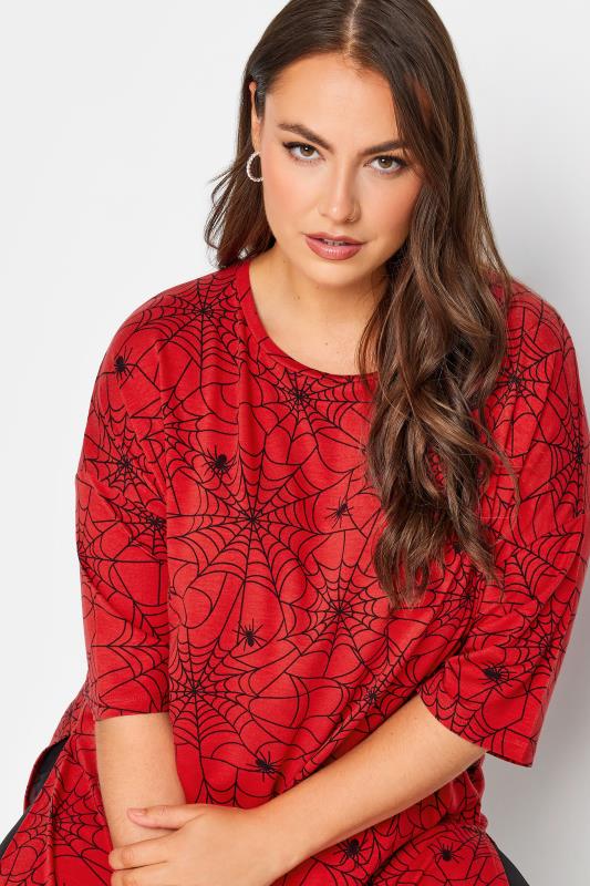 YOURS Curve Plus Size Red Cobweb Print Halloween T-Shirt | Yours Clothing  5
