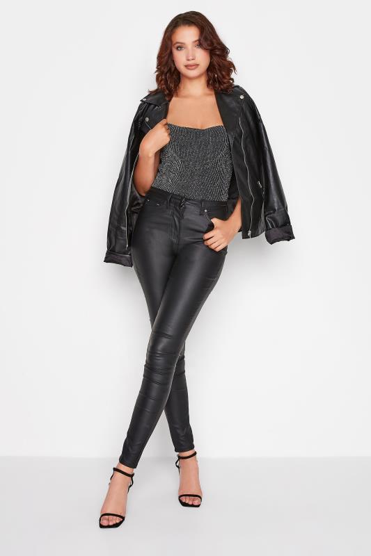 LTS Tall Women's Black Glitter Stripe Cowl Neck Bodysuit | Long Tall Sally 2