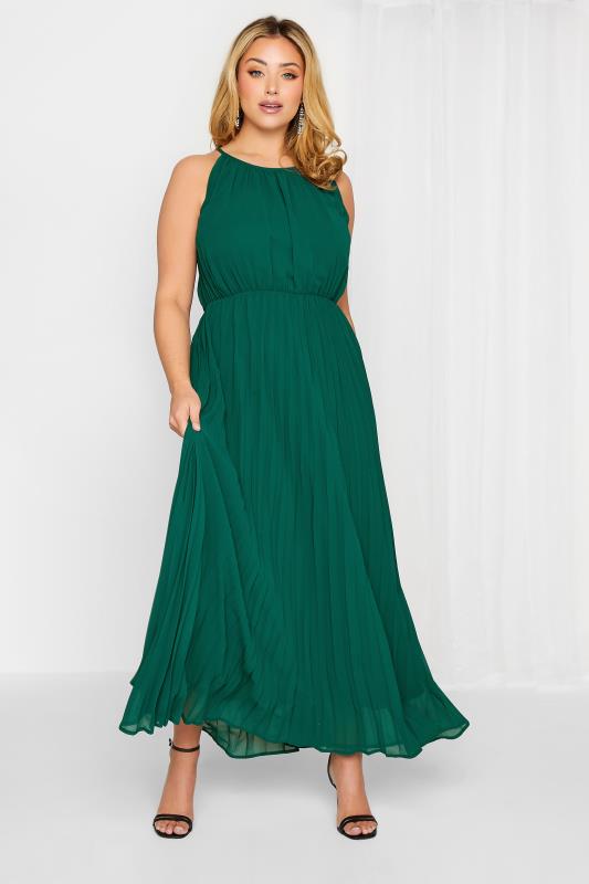 YOURS LONDON Plus Size Forest Green Pleated Maxi Dress | Yours Clothing 2
