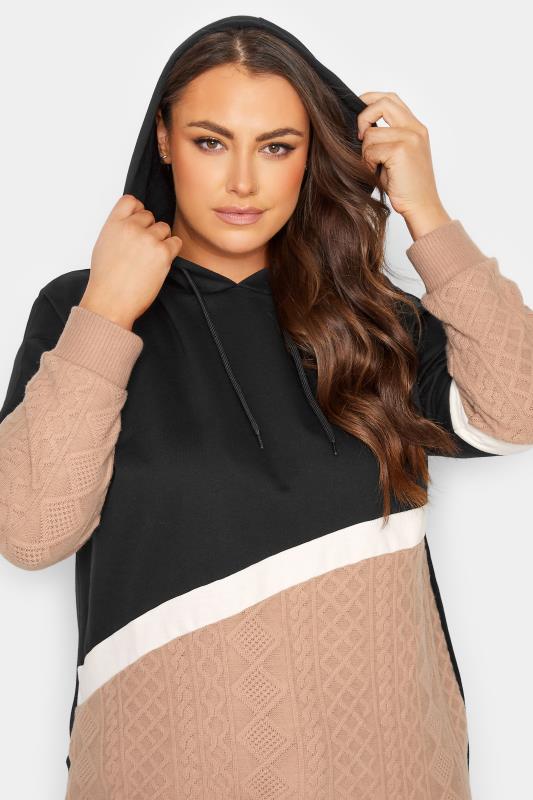 Plus Size Black & Pink Panel Hoodie | Yours Clothing 4