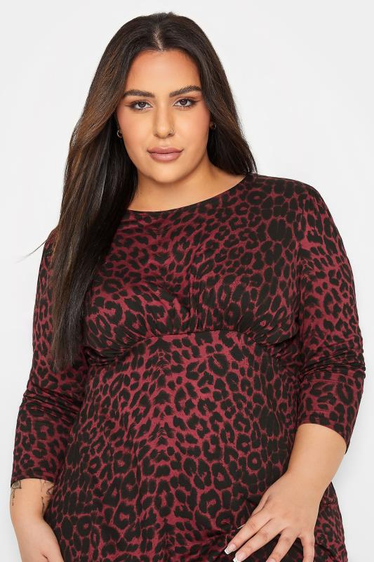 Petite Womens Dark Red Leopard Print Midi Dress | PixieGirl 4