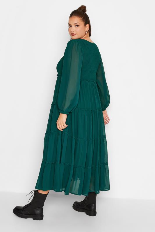 LIMITED COLLECTION Plus Size Forest Green Tiered Chiffon Dress | Yours Clothing 3