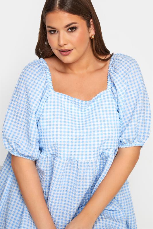 LIMITED COLLECTION Curve Blue Gingham Milkmaid Top 4