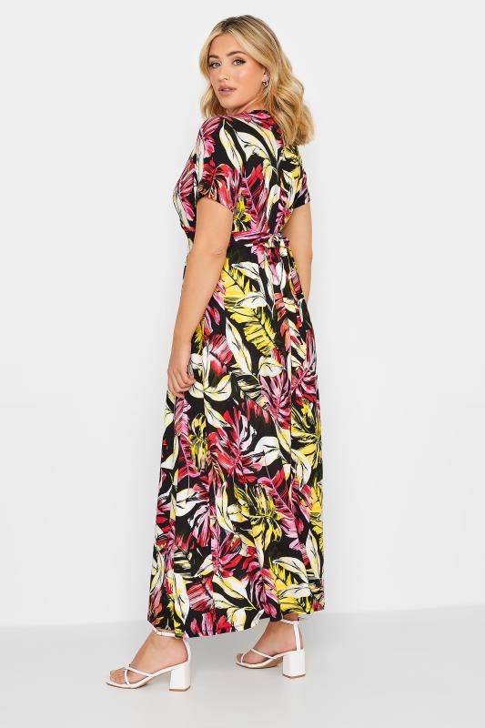 YOURS Plus Size Black Leaf Print Front Tie Maxi Dress | Yours Clothing 3