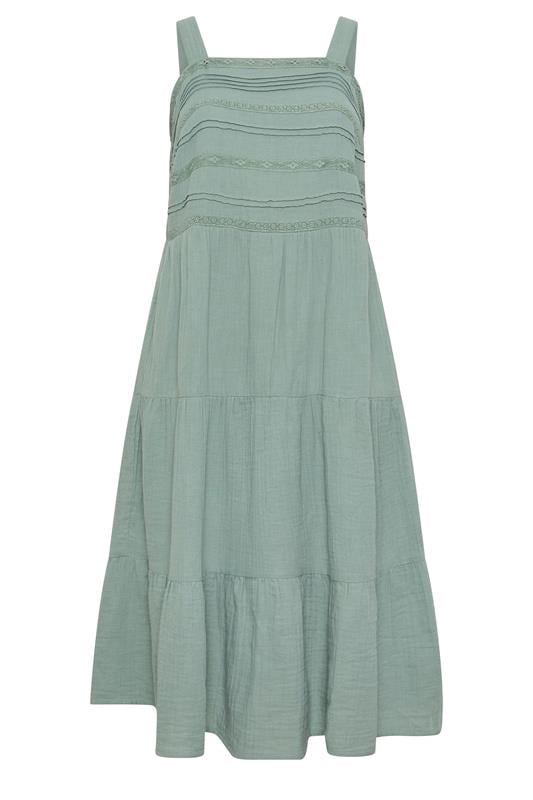 YOURS Plus Size Sage Green Cheesecloth Pleated Tiered Dress | Yours Clothing 6