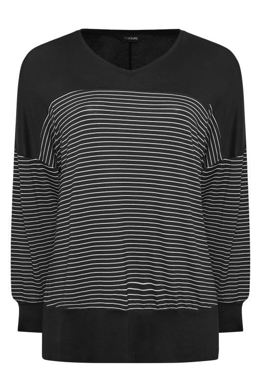 YOURS Plus Size Curve Black & White Stripe Colour Block Top | Yours Clothing 6