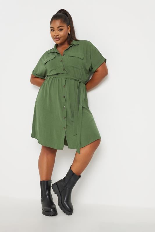 YOURS Plus Size Khaki Green Utility Dress | Yours Clothing  2