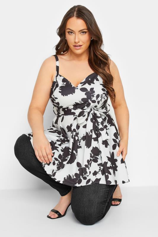 YOURS LONDON Plus Size Black Floral Sleeveless Peplum Top | Yours Clothing 4