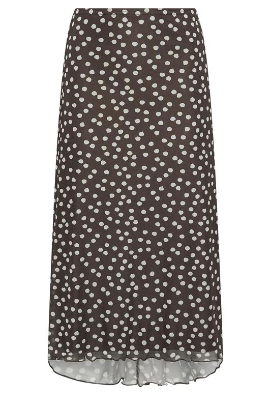 LTS Tall Women's Chocolate Brown Polka Dot Dipped Hem Mesh Midi Skirt | Long Tall Sally 7