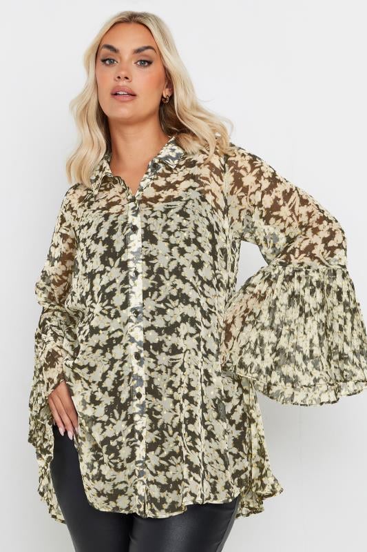 YOURS Plus Size Black & Gold Floral Print Shirt | Yours Clothing 1