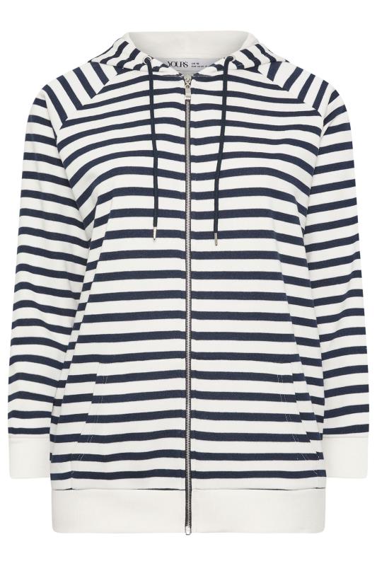 YOURS Plus Size White & Navy Blue Striped Zip Through Hoodie | Yours Clothing 6